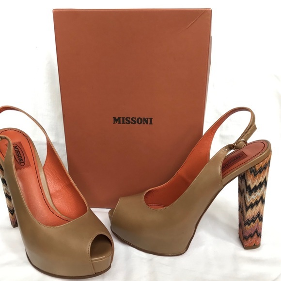 MISSONI Tan platform high heels with signature zigzag design - Picture 2 of 8